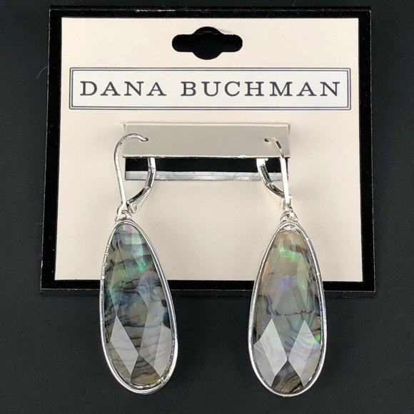 Dana Buchman Earrings Silver-Tone Green Teardrop Leverback Dangle - Picture 1 of 2